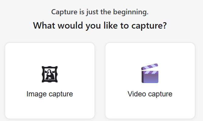 ClipShot main screen — choose Image capture or Video capture